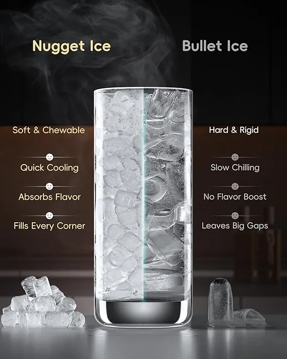 ecozy Nugget Ice Maker Countertop, Intuitive EcoScreen, 40lbs/24H Chewable Pebble Ice, 3lb Pull-Out Basket, Self-Cleaning, One-Touch Timer – Perfect for Home, Drinks & Cocktails