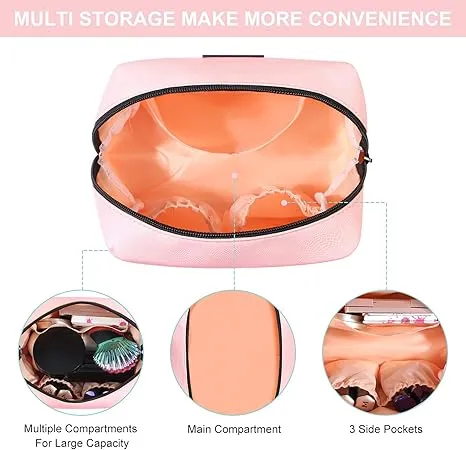 MAANGE Small Makeup Bag For Purse, Travel Cosmetic Bag Makeup Pouch PU Leather Portable Versatile Zipper Pouch For Women (Pink)