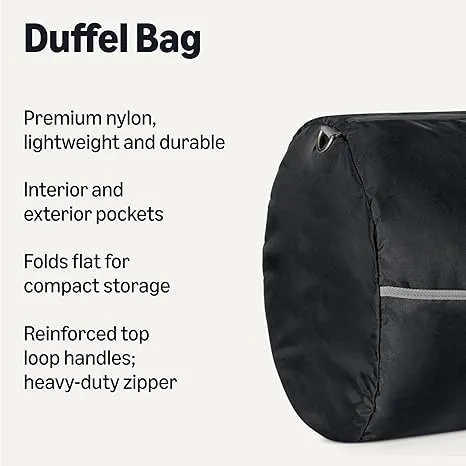 Amazon Essentials 32.4 Extra Large Foldable Nylon Duffel Bag for Travel/Storage with Zippered Pockets