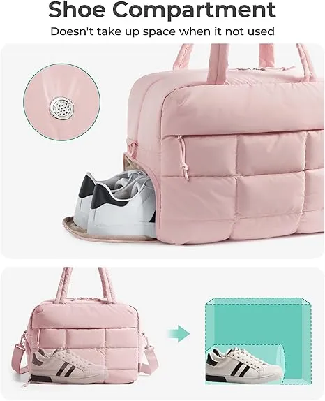 BAGSMART Small Gym Bag for Women, Carry on Travel Duffel Bag, Water-resistant Weekender with Shoe Compartment, Light Pink