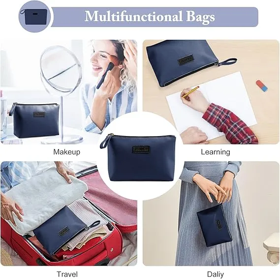 Cosmetic Bags for Women Small Makeup Bag for Purse Pu Leather Makeup Pouch Travel Makeup Bag with Zipper Make Up Bag for Travelling (Dark Blue)
