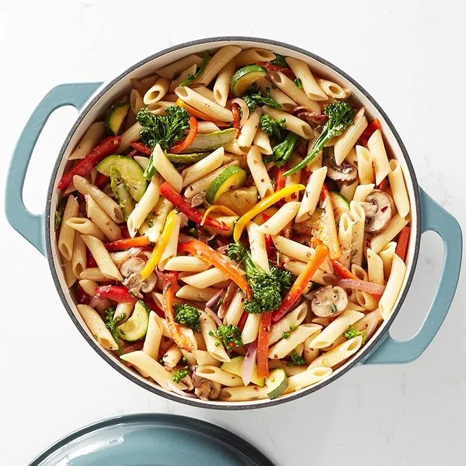 Amazon Basics Cast Iron Dutch Oven Pot with Lid, Enameled, Round, Dual Handles, Heavy-Duty, Medium, 6-Quart, Gray