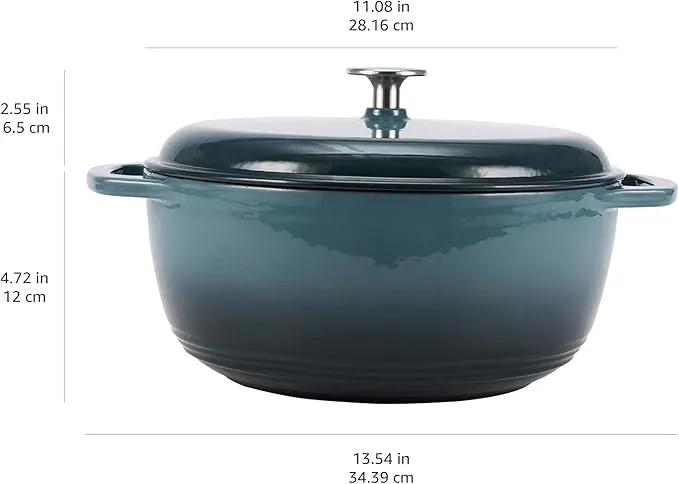 Amazon Basics Cast Iron Dutch Oven Pot with Lid, Enameled, Round, Dual Handles, Heavy-Duty, Medium, 6-Quart, Gray