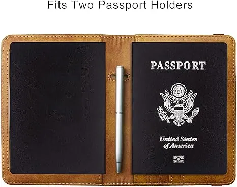 WALNEW Passport Holder for Travel, RFID Passport Cover Wallet for Women Men, PU Leather Passport Book Card Holder Case with Pen, Travelling Essentials for Flying