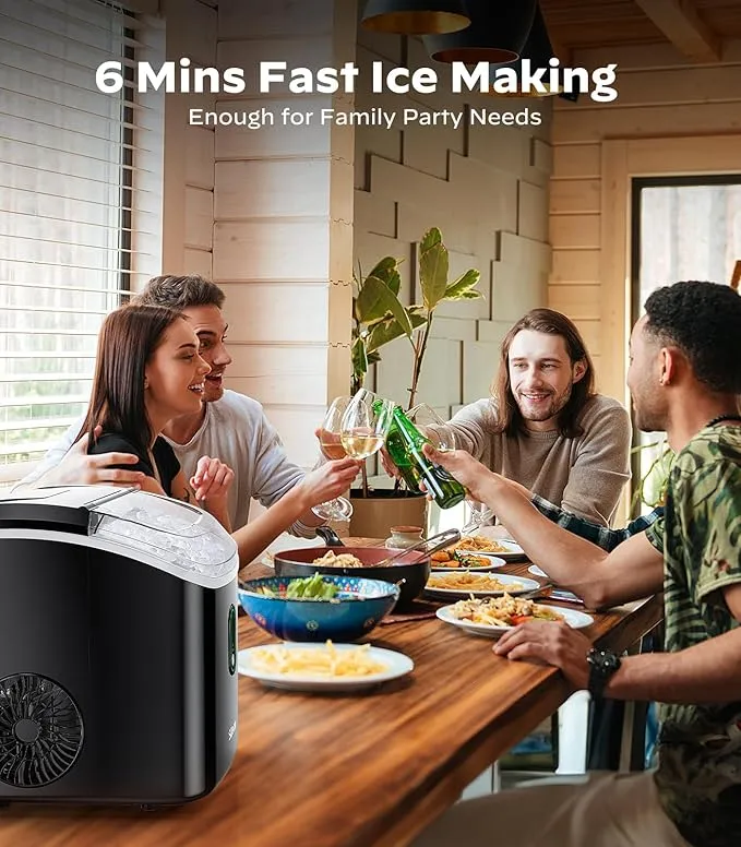 Silonn Nugget Ice Maker Countertop, Portable Pellet Ice Machine with Self-Cleaning Function, Sonic Ice Maker Produces 33lbs of Chewable Ice in 24 Hours, Ideal for Home Kitchen and Office, Bla
