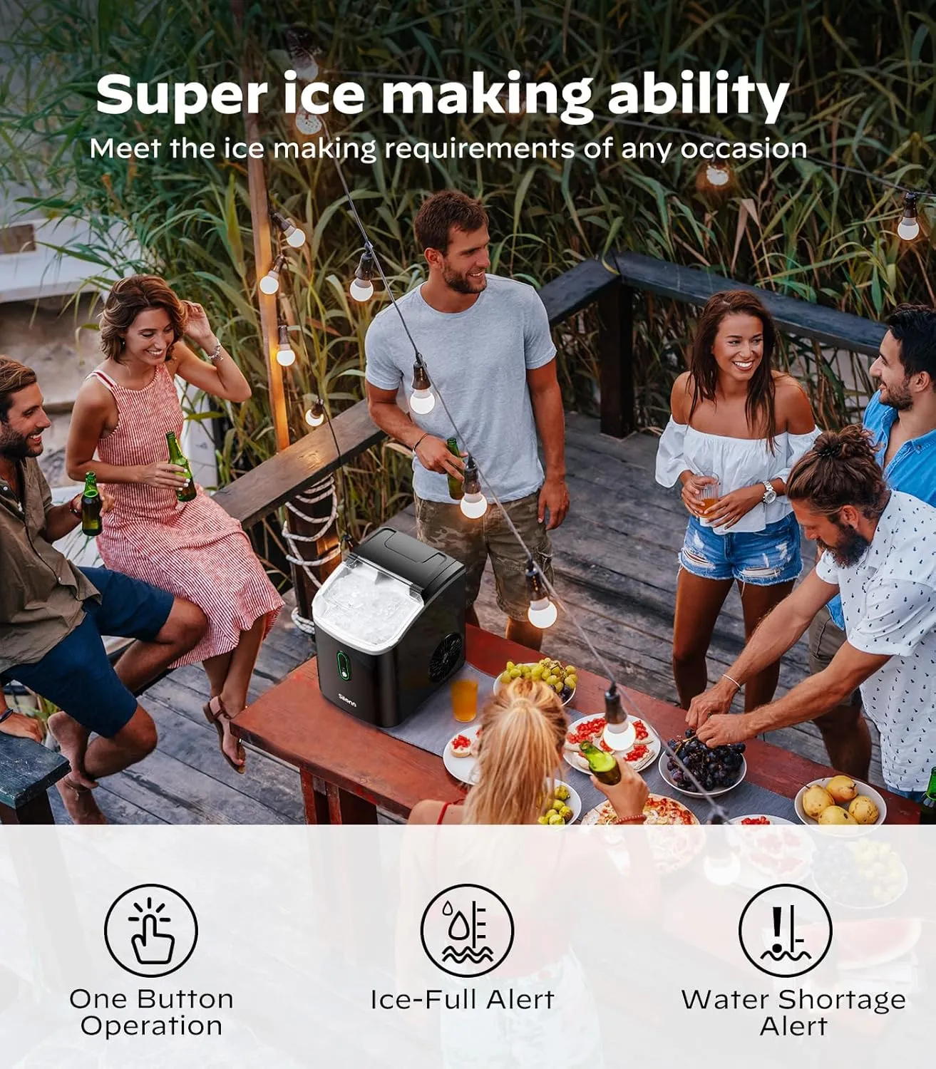 Silonn Nugget Ice Maker Countertop, Portable Pellet Ice Machine with Self-Cleaning Function, Sonic Ice Maker Produces 33lbs of Chewable Ice in 24 Hours, Ideal for Home Kitchen and Office, Bla