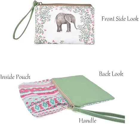Rantanto Small Cute Cash Coin Purse, Canvas Change Purse, Kawaii Coin Pouch With Handle Christmas Gift For Women Teenager Girls (BG0001 Flower Elephant)