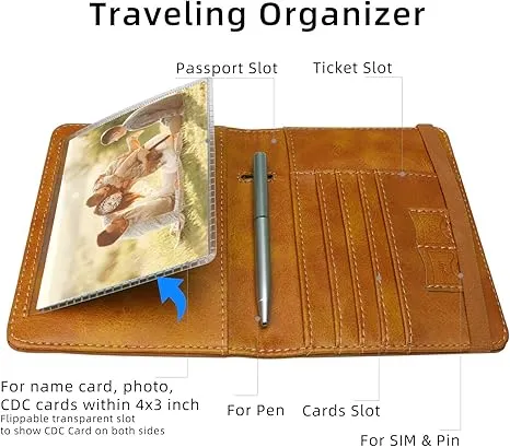 WALNEW Passport Holder for Travel, RFID Passport Cover Wallet for Women Men, PU Leather Passport Book Card Holder Case with Pen, Travelling Essentials for Flying