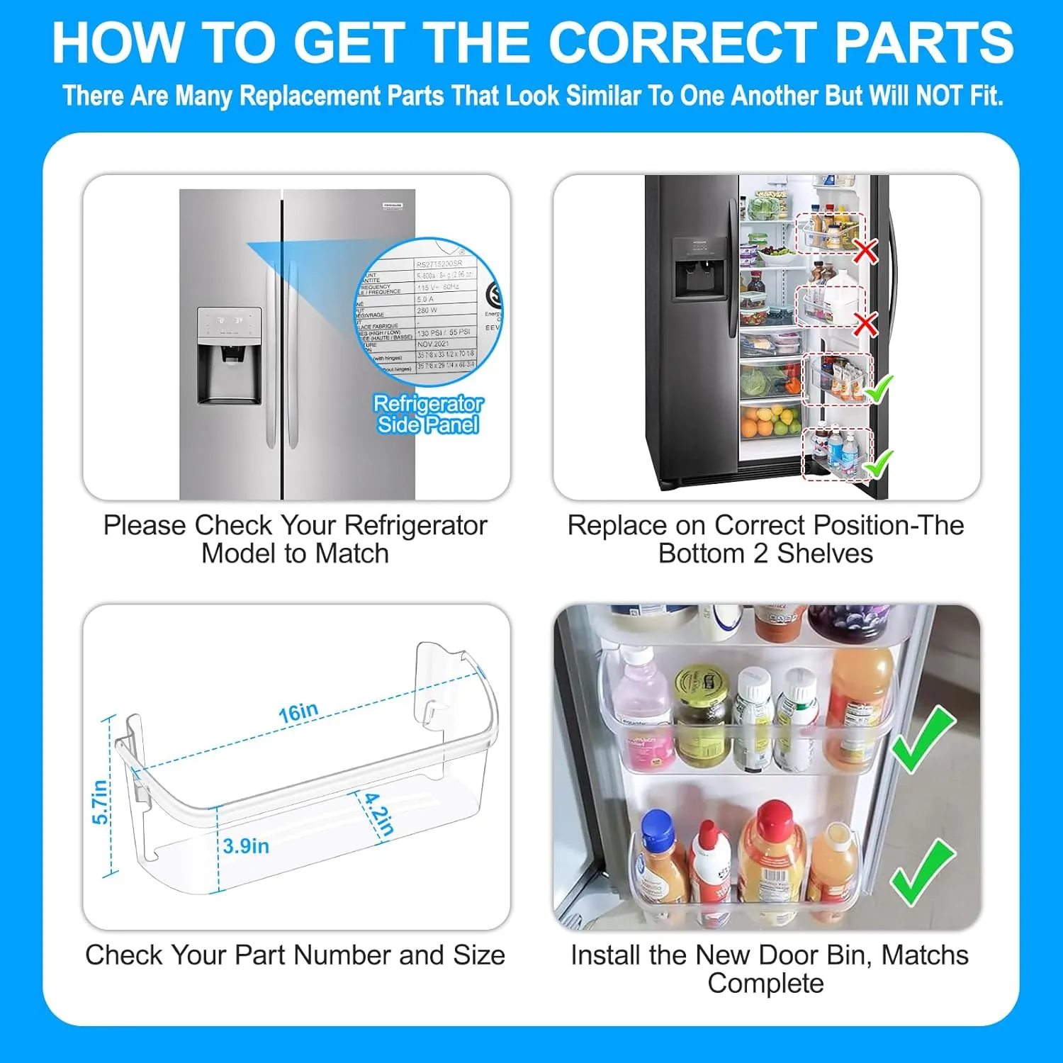 UPGRADED 242126602 Refrigerator Door Bin Shelf Replacement For Frigidaire Shelf Replacement - Side Shelf Rack Parts LFSS2612TF4 Frigidaire Door Bin AP6278233 PS12364199, Fit Bottom Replacemen