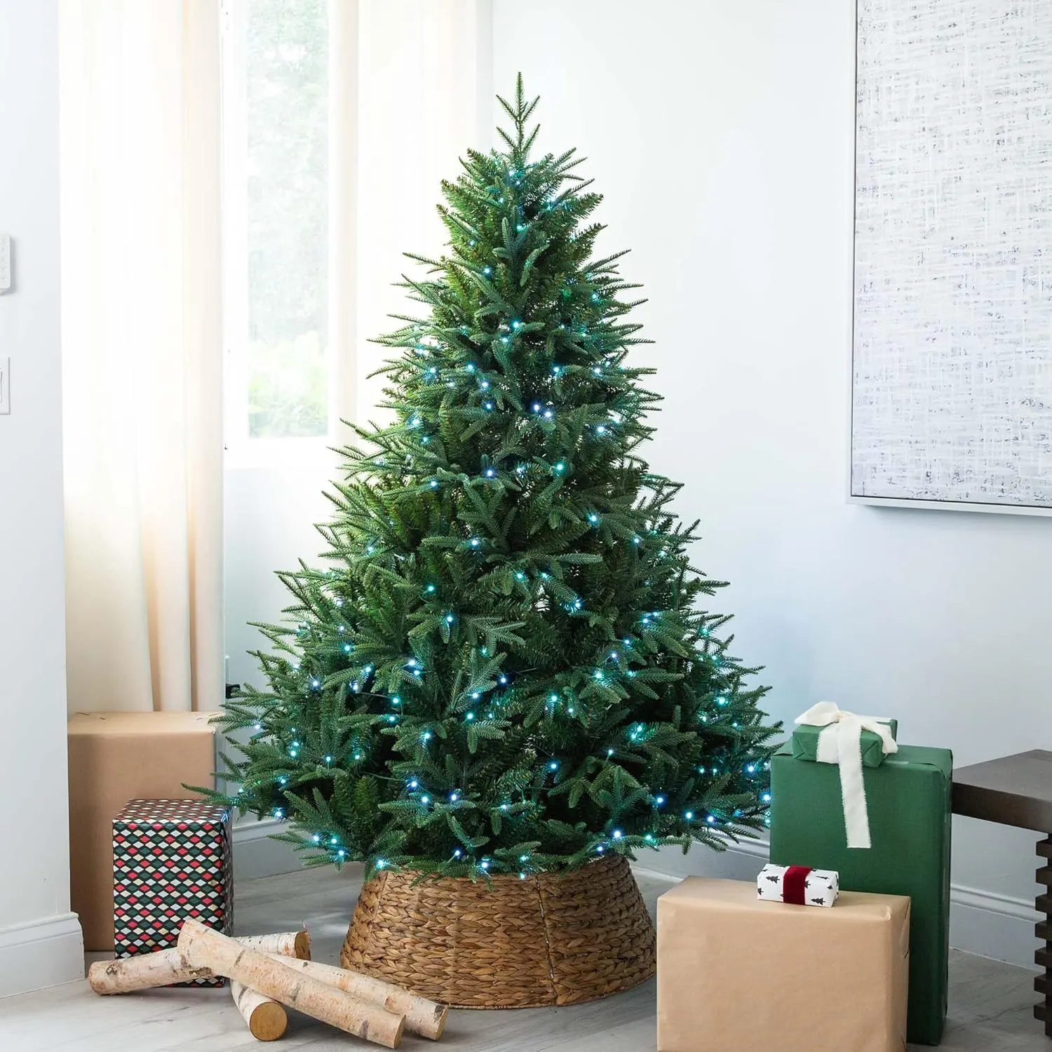 Nearly Natural 6ft. Pre-Lit Artificial Edmonton Fir Light Show Memory Shape Christmas Tree with Instant Connect Technology and 300 Color Changing LED Lights