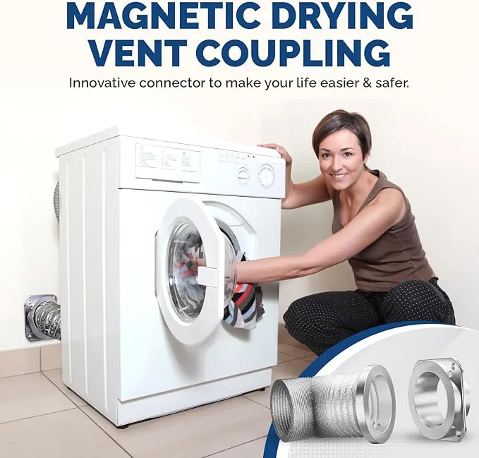 Magnetic Dryer Vent Coupling DV180 - Airtight Seal, Quick-Connect & Easy Clean, Strong Magnet Self-Alignment, Includes 4 Duct and two Clamps"