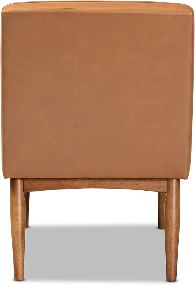Baxton Studio Sanford Dining Chair Tan Faux Leather Upholstered and Walnut Brown Finished Wood Dining Chair