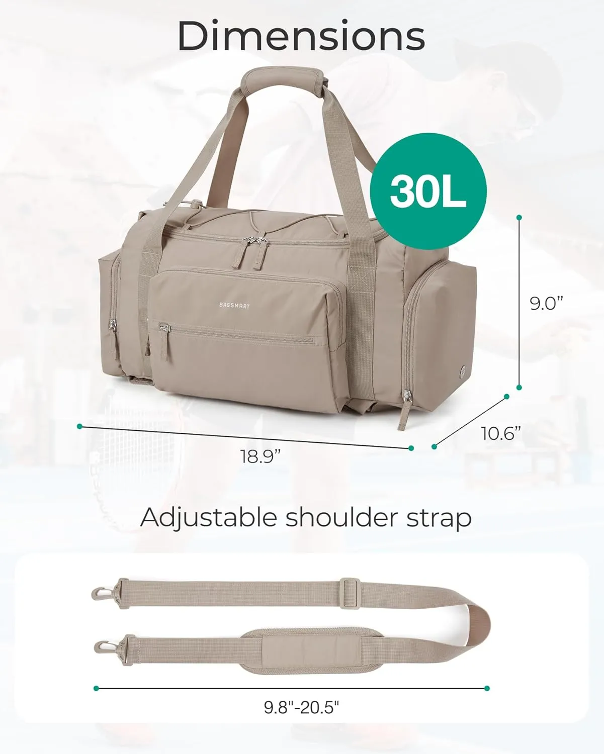 BAGSMART 4-IN-1 Gym Bag for Women, TSA Lightweight Duffle Bag for Travel with Shoe Compartment & Wet Pocket, 30L Carry On Weekender Bags for Women,Water Resistant Travel Duffel Backpack,Camel