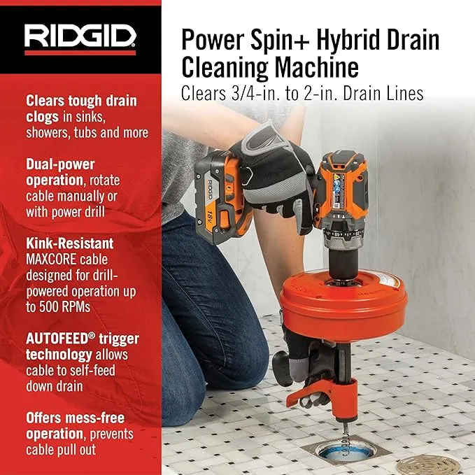 Ridgid 57043 POWER SPIN+ Power Spinner Drain Cleaner