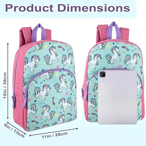 15 Inch Kids Backpacks for Boys & Girls | Preschool, Kindergarten, Elementary School Backpacks with Adjustable, Padded Straps (Upbeat Unicorns)