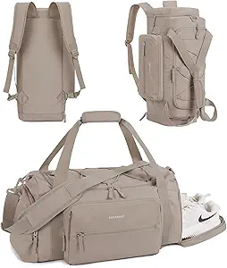 BAGSMART 4-IN-1 Gym Bag for Women, TSA Lightweight Duffle Bag for Travel with Shoe Compartment & Wet Pocket, 30L Carry On Weekender Bags for Women,Water Resistant Travel Duffel Backpack,Camel