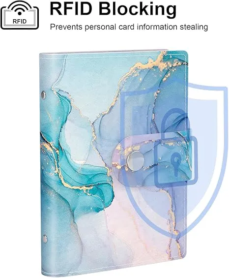 Rouidr Business Card Organizer, RFID Business Card Holder, Small Slim Leather Cards Book, Pocket Name Card Holder Wallet for Women, Colorful Ink Marble