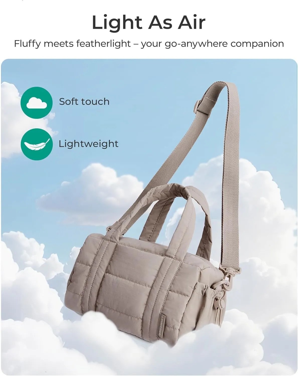 BAGSMART Reiki Mini Gym Bag for Women, Small Duffle Bag with Detachable Strap, Mini Crossbody Bags for Women, 5L Shoulder Bag(9.8 * 5.9 * 5.9 inches), Sand Brown