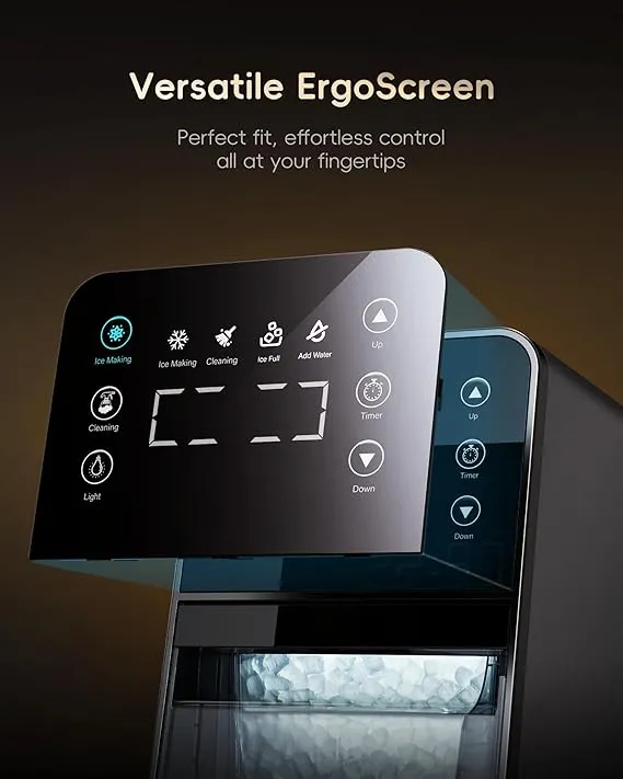 ecozy Nugget Ice Maker Countertop, Intuitive EcoScreen, 40lbs/24H Chewable Pebble Ice, 3lb Pull-Out Basket, Self-Cleaning, One-Touch Timer – Perfect for Home, Drinks & Cocktails