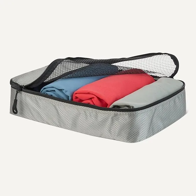 Amazon Essentials 4-Piece Packing Cubes Travel Accessories Set, Luggage Organizer with Double Zipper, Mesh Top, 100% Polyester, Small/Medium/Large/Slim, Gray (Previously Amazon Basics)