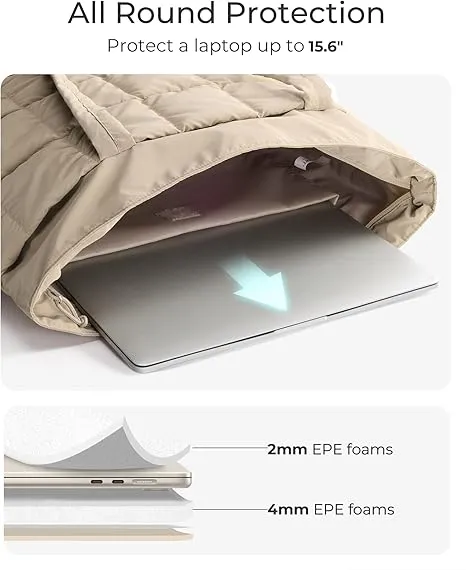 BAGSMART Expandable Tote Bag for Women, Zippered Puffer Design with Water-Resistant Quilted, Nurse and Carry-On Travel Bag, Desert