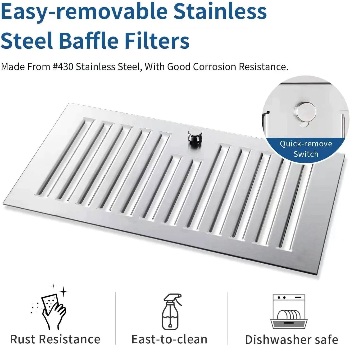 Zomagas Range Hood Insert 30 inch,Stainless Steel Kitchen Vent Hood 600CFM,Built-in Kitchen Stove Hood w/Front Button Controls and Front LED Lights,Baffle Filters,Ducted/ductless Convertible 