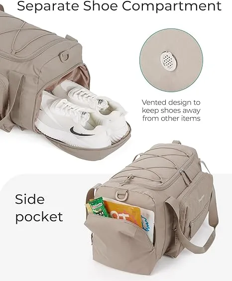 BAGSMART 4-IN-1 Gym Bag for Women, TSA Lightweight Duffle Bag for Travel with Shoe Compartment & Wet Pocket, 30L Carry On Weekender Bags for Women,Water Resistant Travel Duffel Backpack,Camel