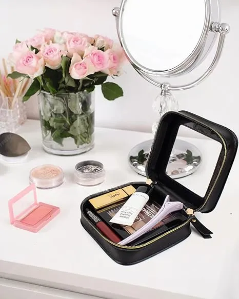 LETGO Mini Clear Makeup Bag for Purse Essentials - Car Accessory, Toiletry Bag for Women & Men (Clear Black)