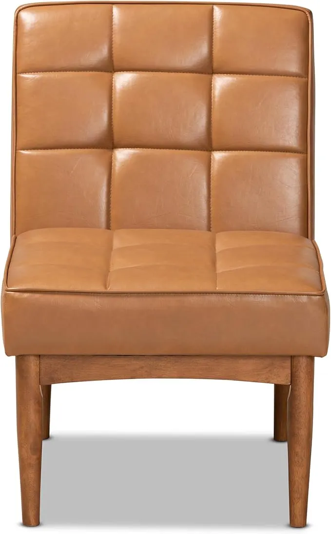 Baxton Studio Sanford Dining Chair Tan Faux Leather Upholstered and Walnut Brown Finished Wood Dining Chair