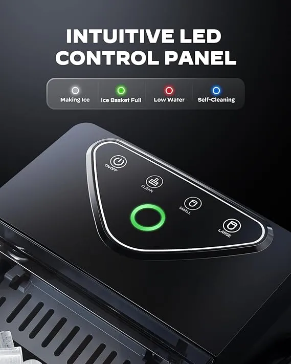 Silonn Countertop Ice Maker with Expanding Ice Basket, 9 Cubes in 6 Mins, 2.5L Ice Basket, Self-Cleaning Ice Maker with LED Touch Control, 2 Bullet Ice Sizes for Home, Kitchen, Office