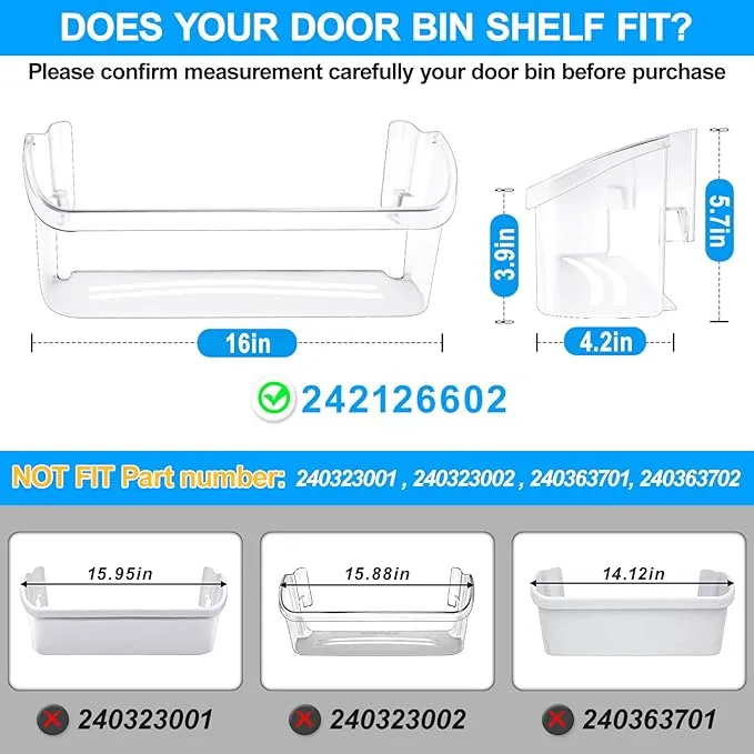 UPGRADED 242126602 Refrigerator Door Bin Shelf Replacement For Frigidaire Shelf Replacement - Side Shelf Rack Parts LFSS2612TF4 Frigidaire Door Bin AP6278233 PS12364199, Fit Bottom Replacemen