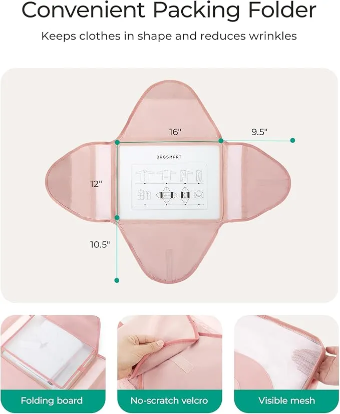 BAGSMART Garment Folder Packing Cubes for Travel, 4 Set Lightweight Travel Cubes for Wrinkle Free, Durable Suitcase Organizers Bag Set for Travel Essentials White Opal