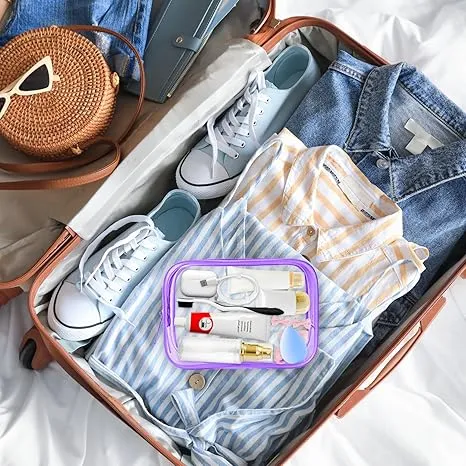 PLULON 2 Pack Clear Travel Toiletry Bag, TSA Approved Toiletry Bag Clear Makeup Bag Quart Size Portable Cosmetic Bags Carry on Travel Accessories Bag for Women Men - Purple