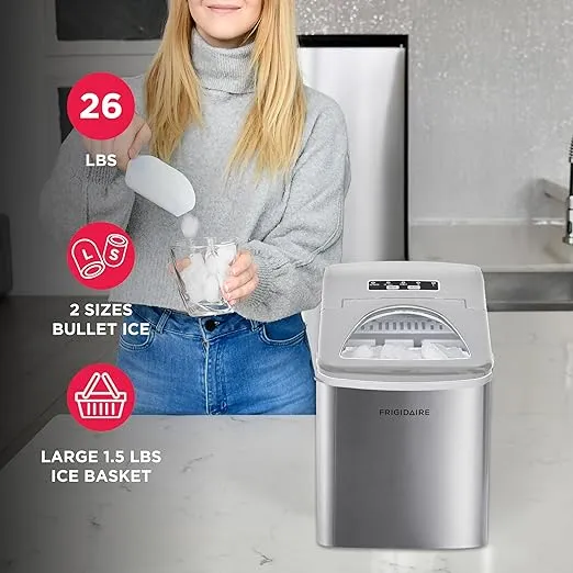 Frigidaire 26 Lbs per Day Portable Compact Maker, Ice Making Machine, Stainless, Medium