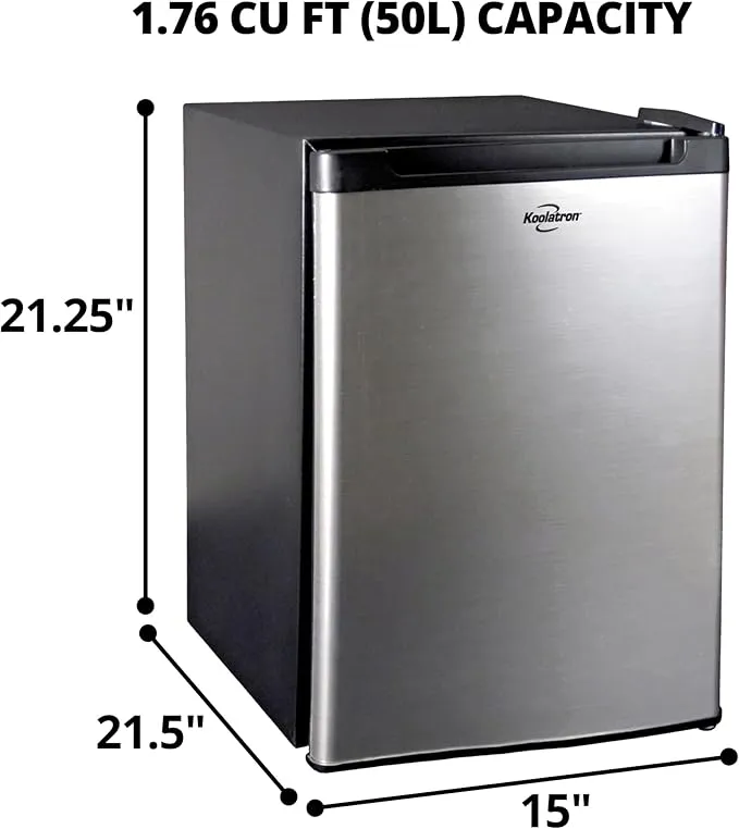 Koolatron 12V / 110V Refrigerator - Mini Fridge With Freezer For Trucks, Cool Storage For Kitchen, Bedroom, Office, Dorms, Compact Free Standing, Neveras Pequeñpara, 1.76 Cubic Feet Capacity,