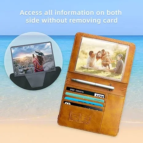 WALNEW Passport Holder for Travel, RFID Passport Cover Wallet for Women Men, PU Leather Passport Book Card Holder Case with Pen, Travelling Essentials for Flying