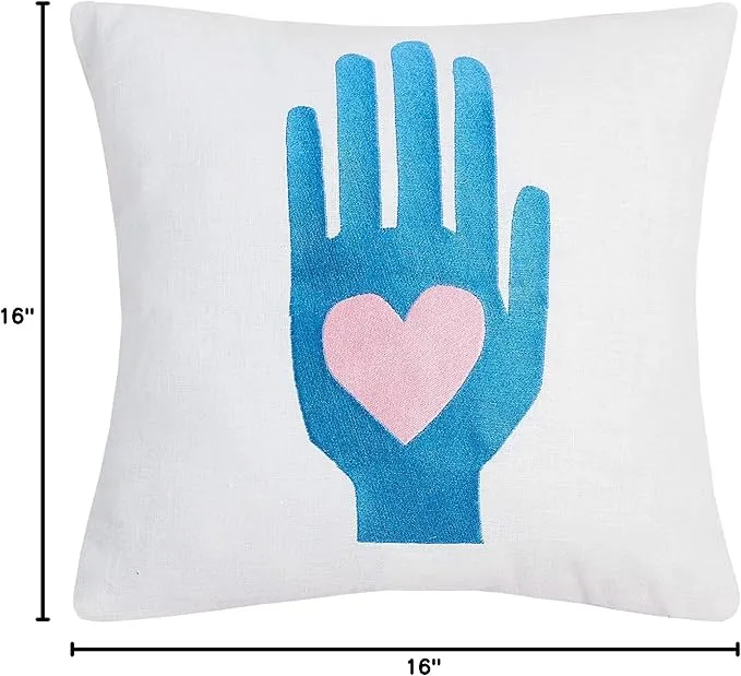 Peking Handicraft 24APS23AC16SQ Embroidered Hand with Heart Pillow, 16-inch Square