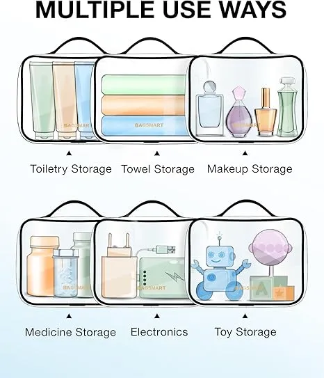 BAGSMART Clear Toiletry Bag, TSA Approved Travel Toiletry Bag Carry On Travel Accessories Bag Airport Airline Quart Size Bags water-resistant Makeup Bag for Women
