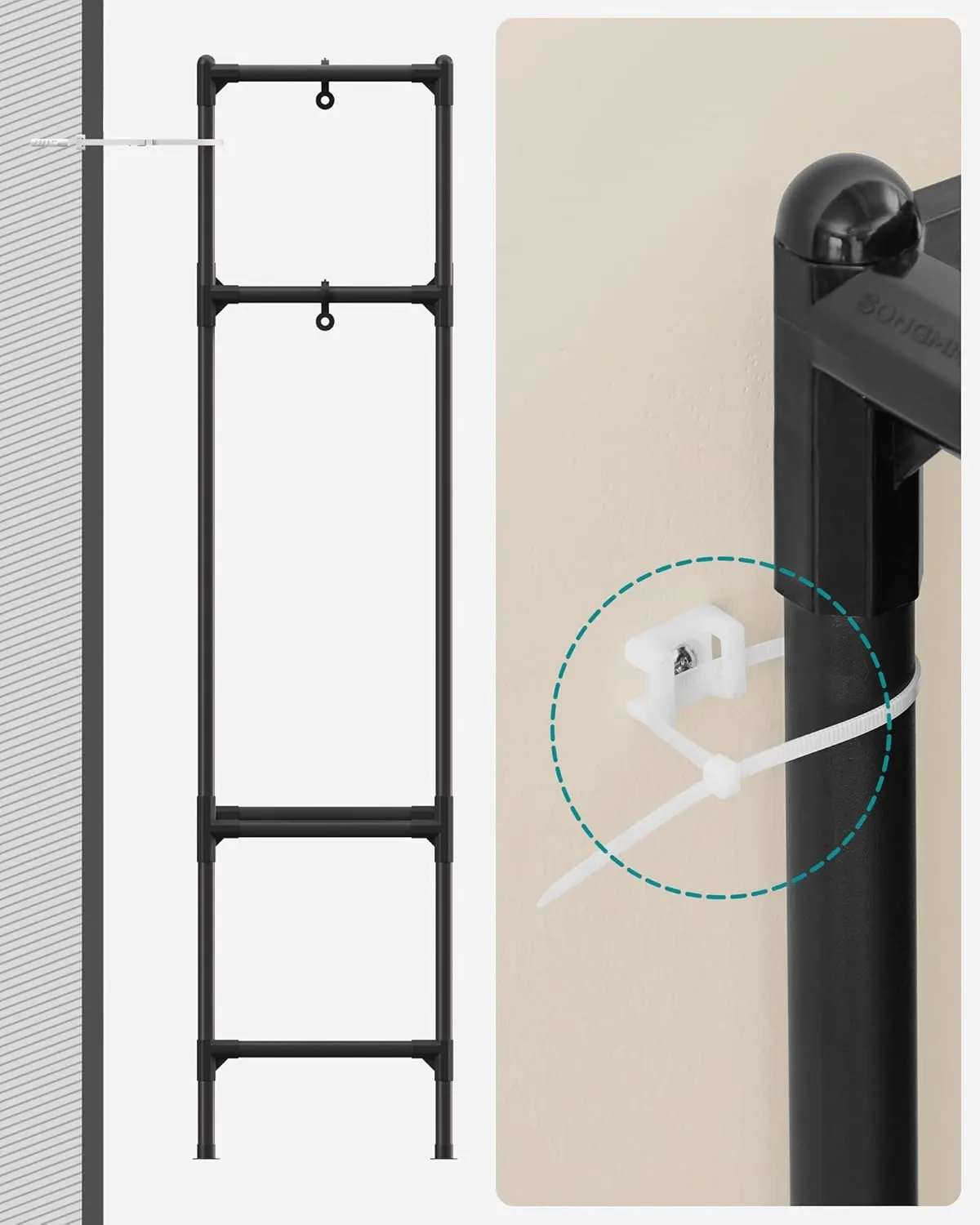 SONGMICS Heavy Duty Clothes Rack, 65 Inch Freestanding Portable Wardrobe with Hanging Rails and Shelves, Total Load 242 lb, Easy Assembly, for Cloakroom, Bedroom, Black URDR201B02