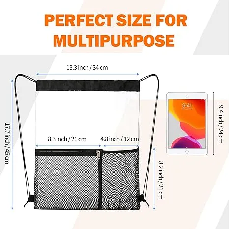 2 PACK Clear Drawstring Bag Stadium Approved, See Through Transparent PVC Drawstring Backpack, Clear Bag for for Concert Sport Festival Travel Work (Black)
