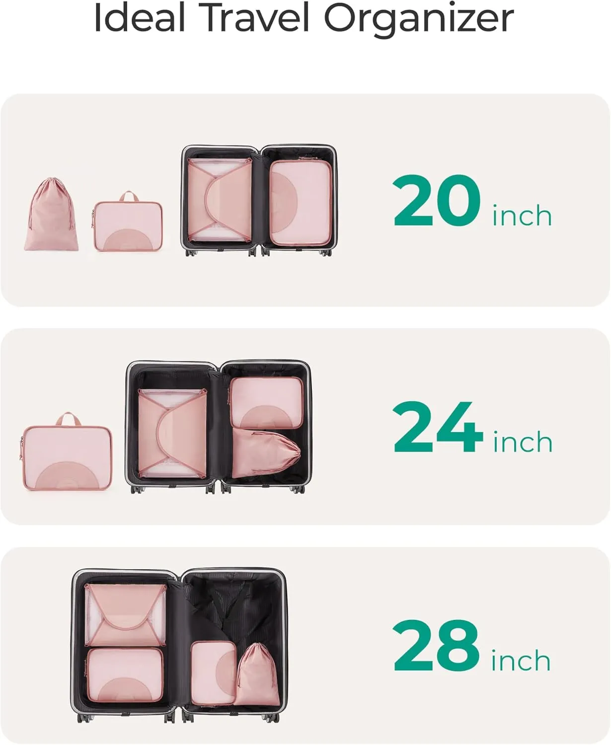 BAGSMART Garment Folder Packing Cubes for Travel, 4 Set Lightweight Travel Cubes for Wrinkle Free, Durable Suitcase Organizers Bag Set for Travel Essentials White Opal