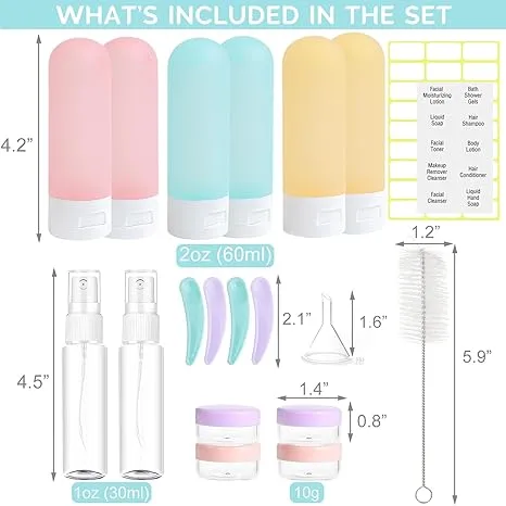 DEWSENSI 20 Pack Travel Bottles Set for Toiletries TSA Approved, Leak Proof Travel Size Containers Kit Portable Refillable Travel Accessories for Shampoo Conditioner Lotion Liquids