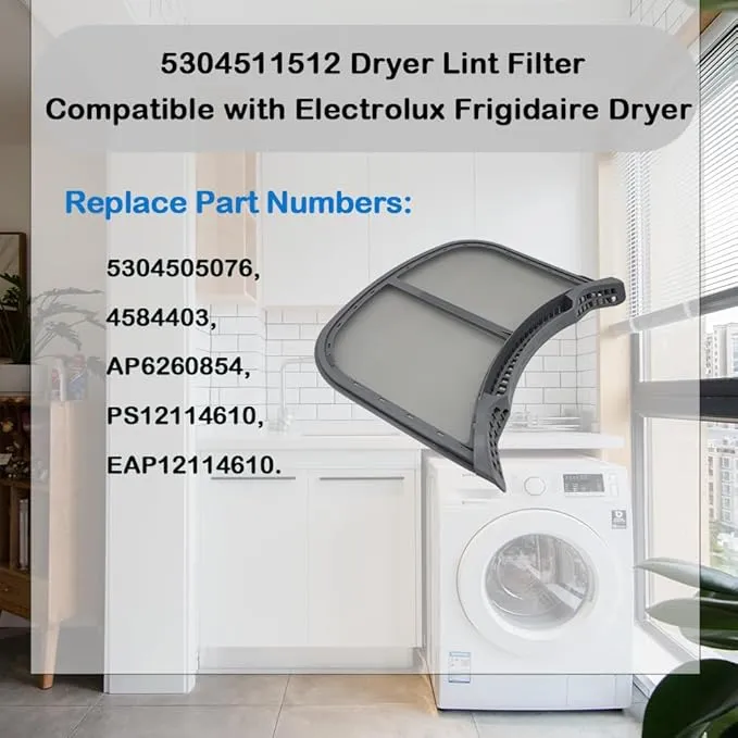 5304511512 Dryer Lint Filter Screen, fit for Electrolux Frigidaire Dryer, replace part 5304505076, 4584403, AP6260854, PS12114610, EAP12114610, Compatible with models EFME517SIW0, EFME517STT0