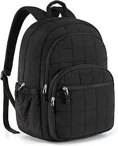 BAGSMART College Laptop Backpack, Travel Backpack for Women, Quilted Casual Daypack, Water-Resistant Bookbag for 15.6 Inch Laptop, Black