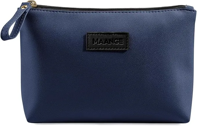 Cosmetic Bags for Women Small Makeup Bag for Purse Pu Leather Makeup Pouch Travel Makeup Bag with Zipper Make Up Bag for Travelling (Dark Blue)