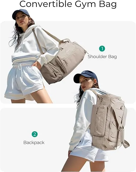 BAGSMART 4-IN-1 Gym Bag for Women, TSA Lightweight Duffle Bag for Travel with Shoe Compartment & Wet Pocket, 30L Carry On Weekender Bags for Women,Water Resistant Travel Duffel Backpack,Camel
