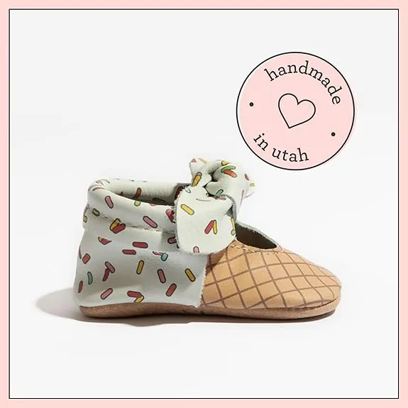 Freshly Picked Rubber Mini Sole Leather, Knotted Bow Mocc, Vanilla Sprinkles, Size 6