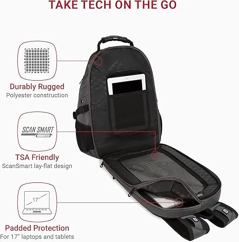 SwissGear 1900 Scansmart TSA 17 Laptop Backpack, Sting Grey Ballistic, 19-Inch