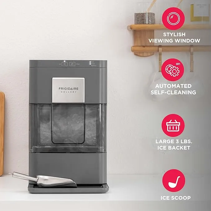 FRIGIDAIRE Gallery Countertop Crunchy Chewable Nugget Ice Maker, 44lbs per Day, Auto Self Cleaning, 2.0 Gen, Black