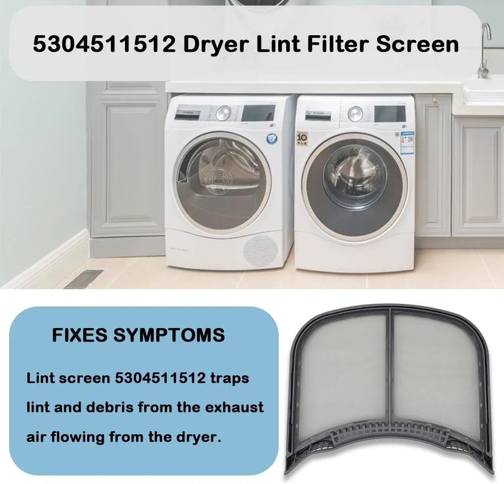 5304511512 Dryer Lint Filter Screen, fit for Electrolux Frigidaire Dryer, replace part 5304505076, 4584403, AP6260854, PS12114610, EAP12114610, Compatible with models EFME517SIW0, EFME517STT0